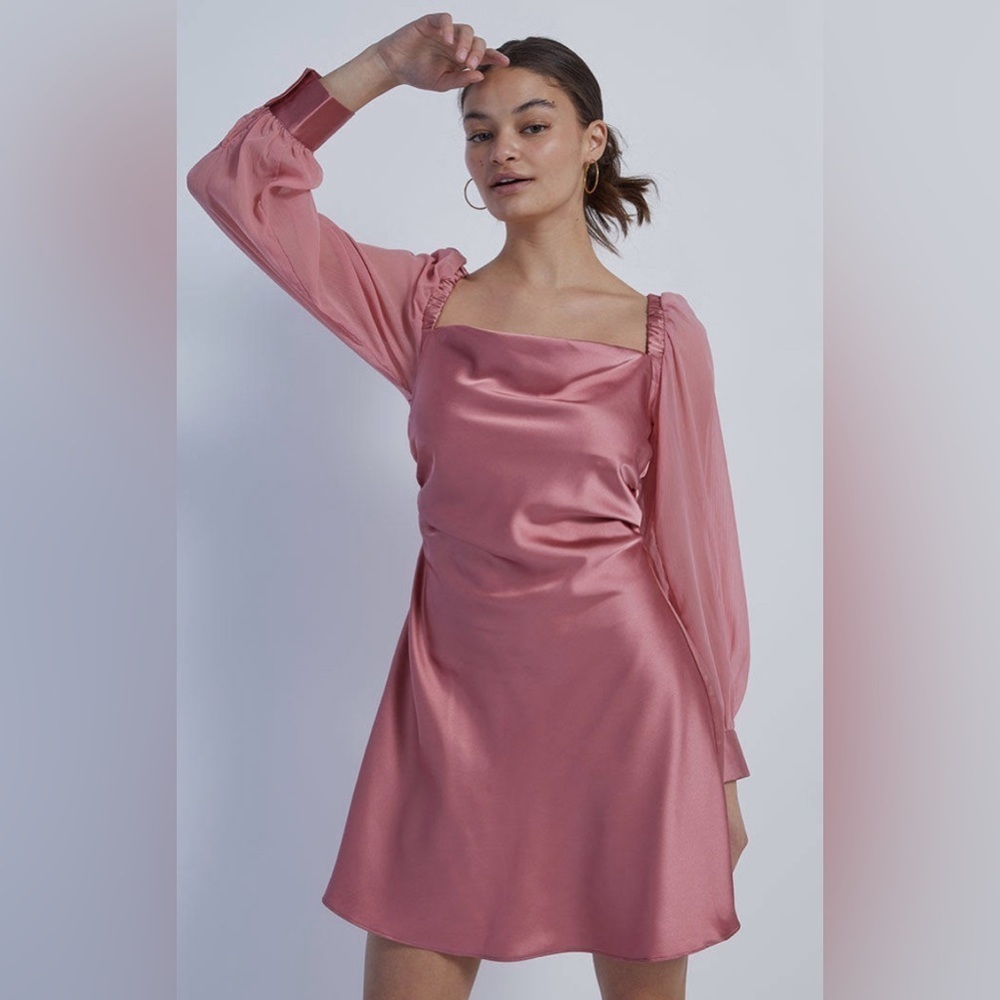 0306 - WEWOREWHAT Puff Sleeve Cowl Dress Rosewood size 0